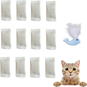 12 Pack Natural Catnip Pouches for Cat Toys, Non-Woven Fabric Cat nip Refills, Gift Packaging with Catnip Tea Bags and Feather Whale Toy