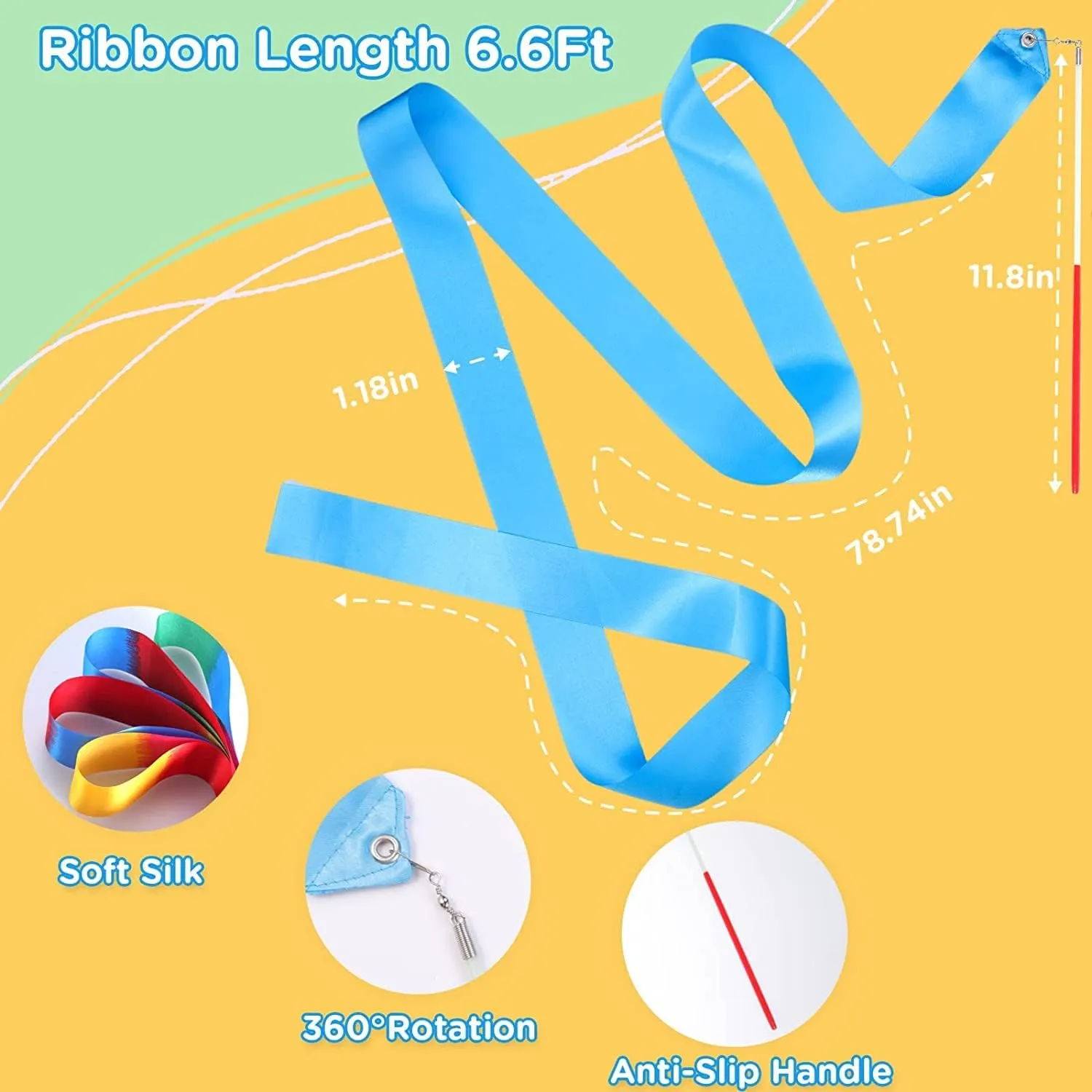 12PCS Rainbow Dance Ribbons Party Favors for Girls Rhythmic Gymnastics Ballerina Birthday Party Streamers Decoration, Kids Circus Carnival Ribbon Silks Sticks Wands