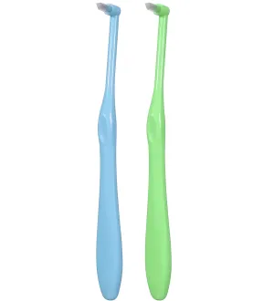 2pcs Interspace Toothbrush Soft Trim Single Tufted Wisdom Toothbrush for Detail Cleaning and Orthodontic Braces (Green and Blue)