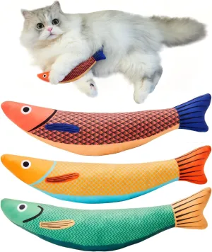 3 Pack Cat Toys Saury Fish with Catnip, Crinkle Sound & Soft Plush - 9.5 Inch Interactive Kicker Toys for Indoor Cats, Kitten Chew Toys for All Breeds (Durable & Fun Play)
