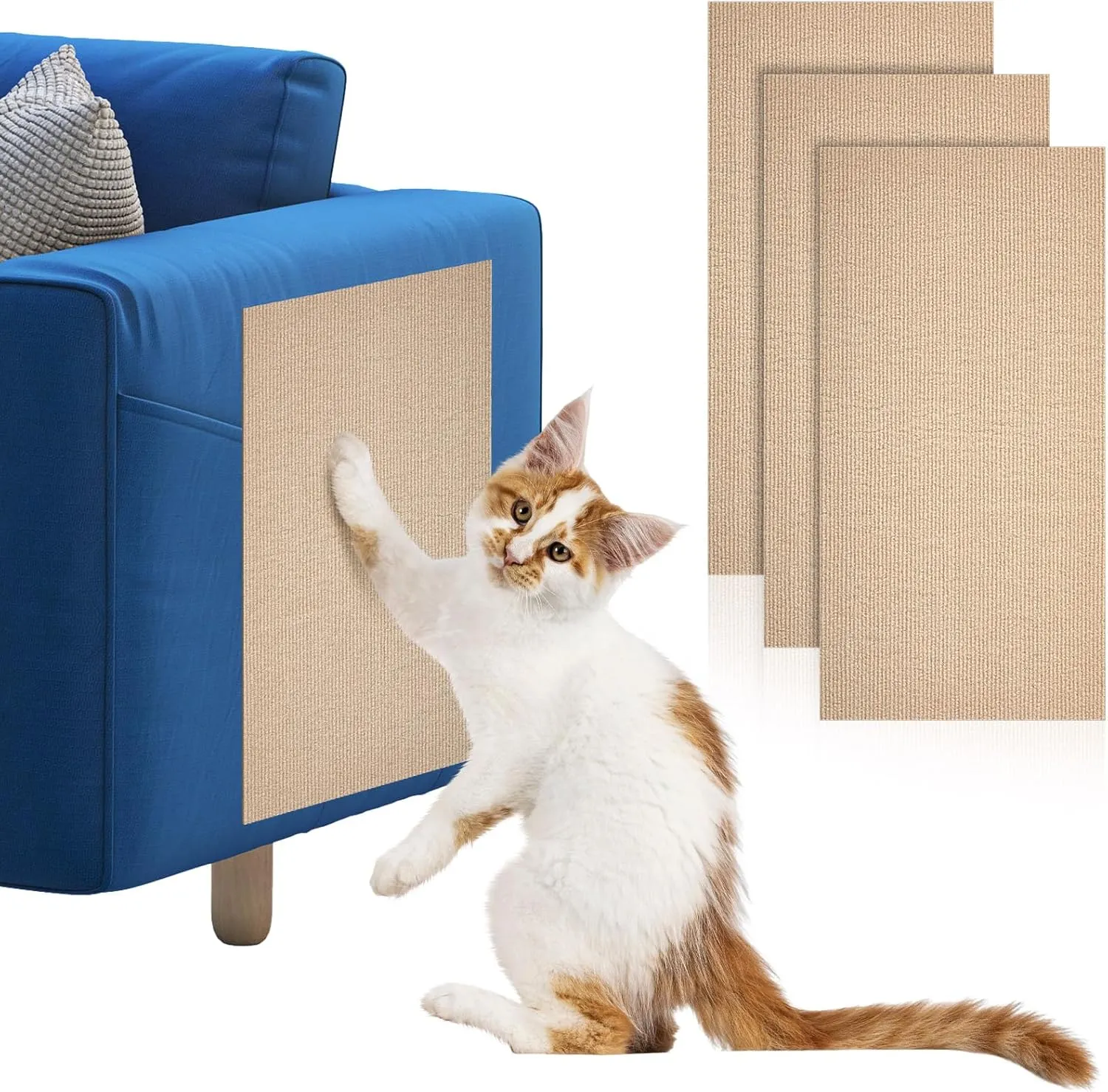 3 Pcs Cat Scratch Mat 11.8 x 23.6 Inches Cat Scratching Post Carpet Cover Adhesive Replacement Cat Scratch Pad Wall Cat Scratcher Cat Carpet Protector for Couch Furniture Corner Cat Tree