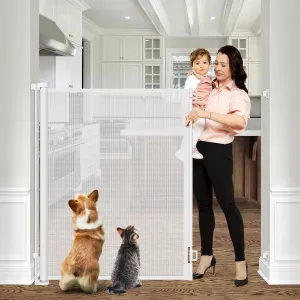 48 Inch Extra Tall Pet Gate 55" Wide Retractable Baby Gates, Extra Tall Cat Gate Indoor/Outdoor Retractable Gate Tall Baby Gates for Dogs Extra Tall Gates for Cats - No Jumping Over, White