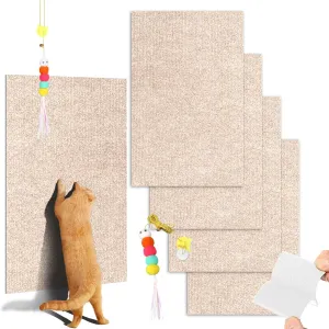 4PCS Cat Scratch Mats 39x12, Trimmable Self-Adhesive Cat Scratching Post Carpet Cover for Furniture, Includes Pendant Toy,White Velcro - Suitable for Large Medium and Small Cats (Beige)