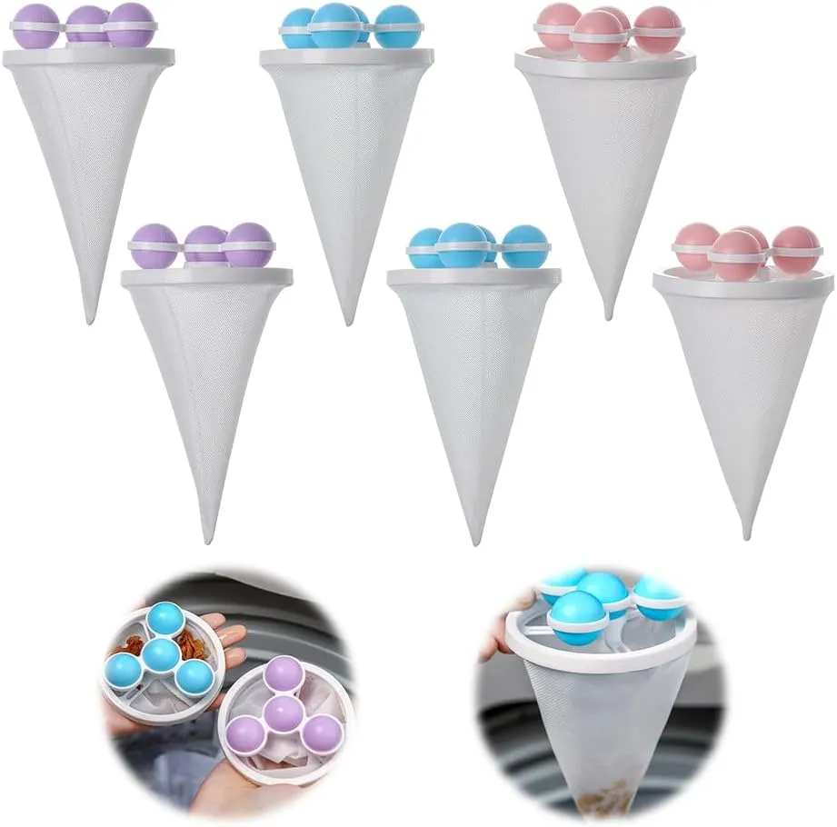 6 PCS Floating Hair Filtering Mesh Removal, 2024 New Washing Machine Hair Filter Cleaning Mesh Bag, Household Hair Filter Washer Pet Hair Remover Lint Fur Catcher for Laundry (6PCS)