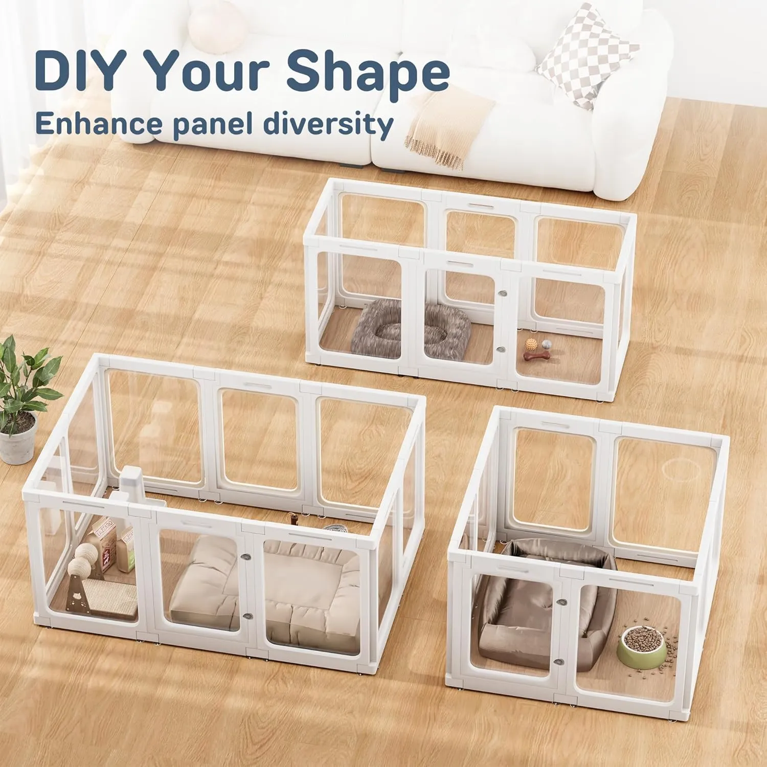 Acrylic Dog Playpen Indoor, 24 H Plastic Pet Playpen with Door, Clear Pet Play Pen for Puppy Cat Rabbit Ferret, Easy Assemble Dog Pen, Preferable for Small Cage, White 10 PCS
