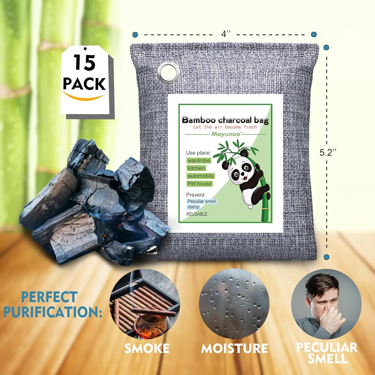 Activated Charcoal Odor Absorber for Strong Odor in Basement, Car, Closet, Shoe, 15 Pack Bamboo Charcoal Air Purifying Bags Deodorizer Odor Eliminator for Home