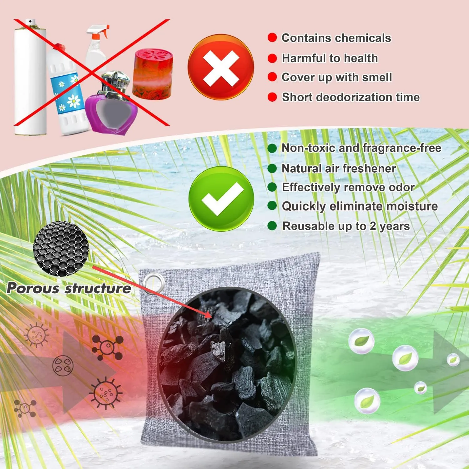 Activated Charcoal Odor Absorber for Strong Odor in Basement, Car, Closet, Shoe, 8 Pack Bamboo Charcoal Air Purifying Bags Deodorizer Odor Eliminator for Home