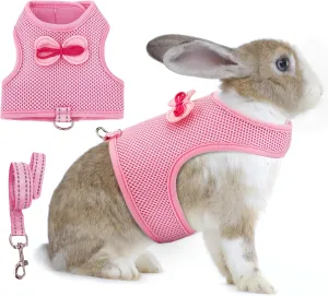 AIITLE Rabbit Harness and Leash Set with Cute Bow, Bunny Leash Vest Mesh Eescape Proof Walking Training for Small Animal Pets Kitten Puppy Squirrel Ferret Pig Bunny Pink S