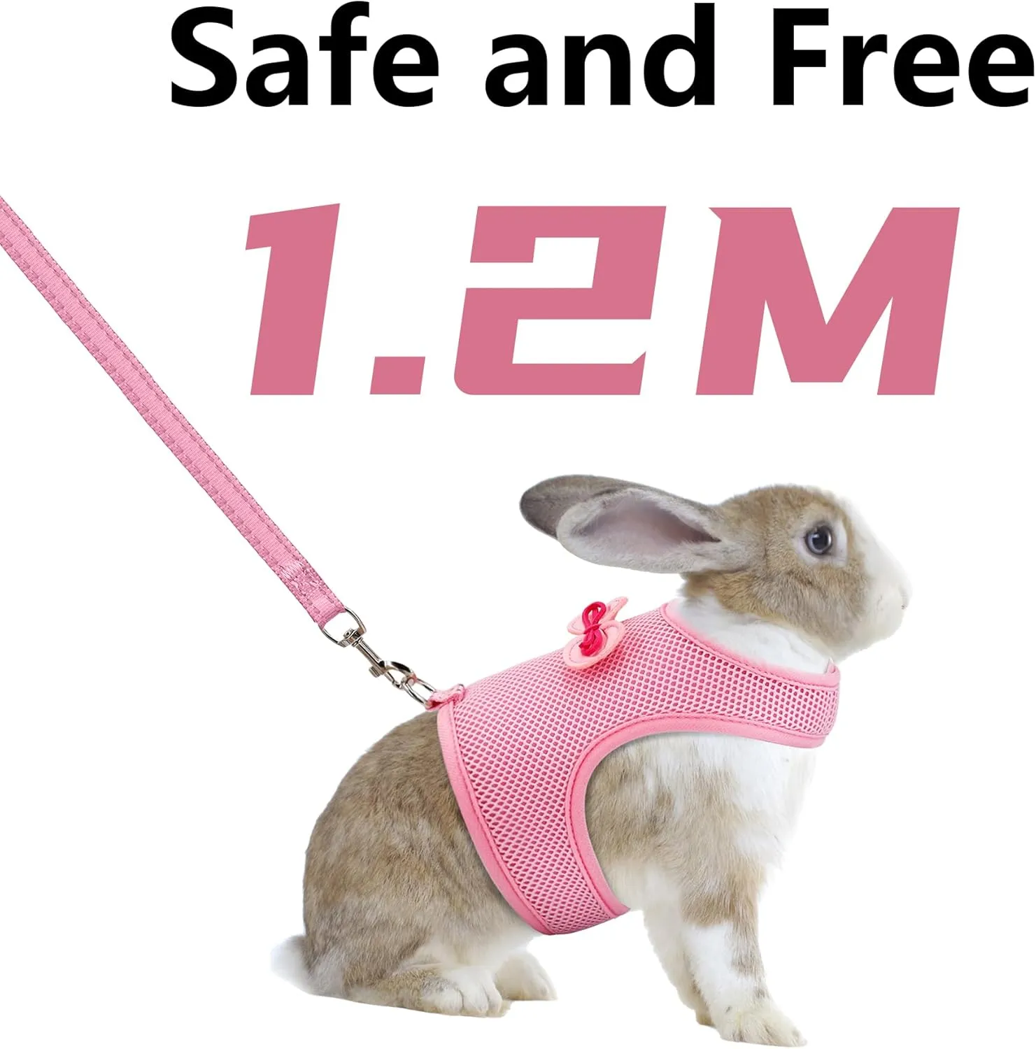 AIITLE Rabbit Harness and Leash Set with Cute Bow, Bunny Leash Vest Mesh Eescape Proof Walking Training for Small Animal Pets Kitten Puppy Squirrel Ferret Pig Bunny Pink S