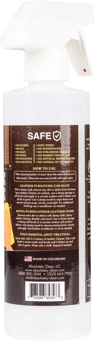 Amazing Leather Cleaner/Conditioner/Deodorizer | Powerful, Natural Enzyme Cleaner | USA Made | Great for Leather & Vinyl, Furniture, Boots, Purses, Clothing & More Removes Stains Spray & Wipe (16oz)