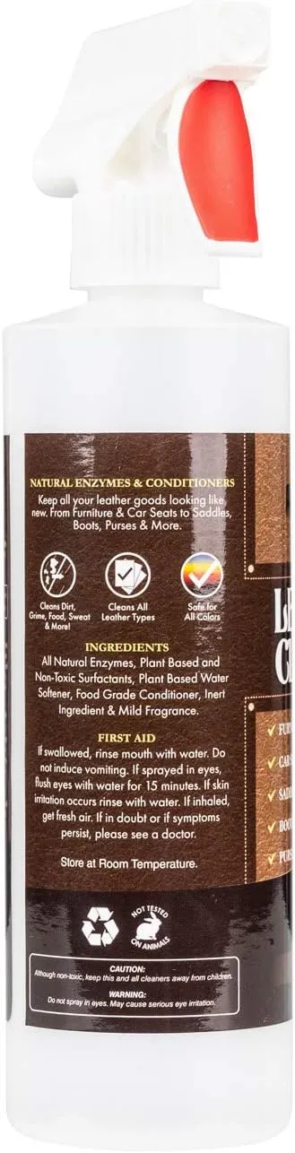 Amazing Leather Cleaner/Conditioner/Deodorizer | Powerful, Natural Enzyme Cleaner | USA Made | Great for Leather & Vinyl, Furniture, Boots, Purses, Clothing & More Removes Stains Spray & Wipe (16oz)