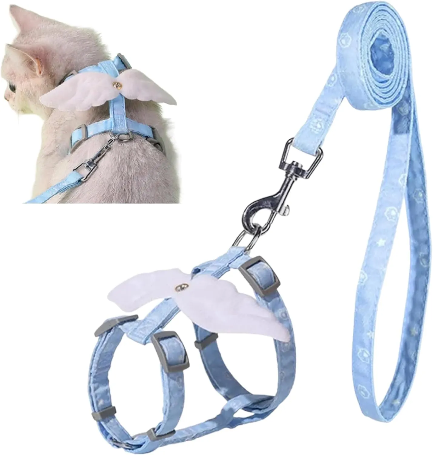 Angel Wings Pet Harness and Leash Set for Dogs & Cats, Adjustable I-Shaped Chest Strap, Padded Anti-Break Rope