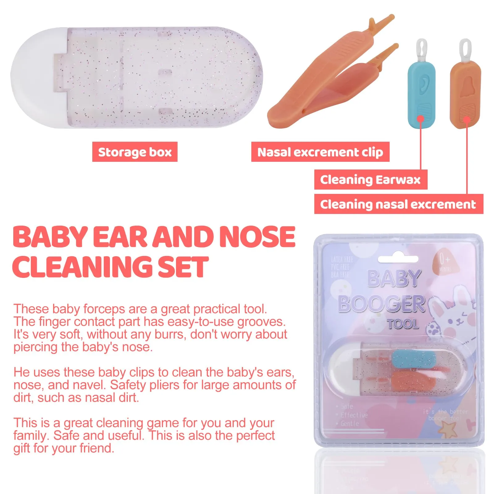 Baby Nose and Baby Ear Cleaner, Safe Baby Booger Remover Soft Nose Cleaning Tweezers Nose Cleaner for Baby Infants Newborns and Toddlers, Earwax and Snot Removal Baby Booger Picker