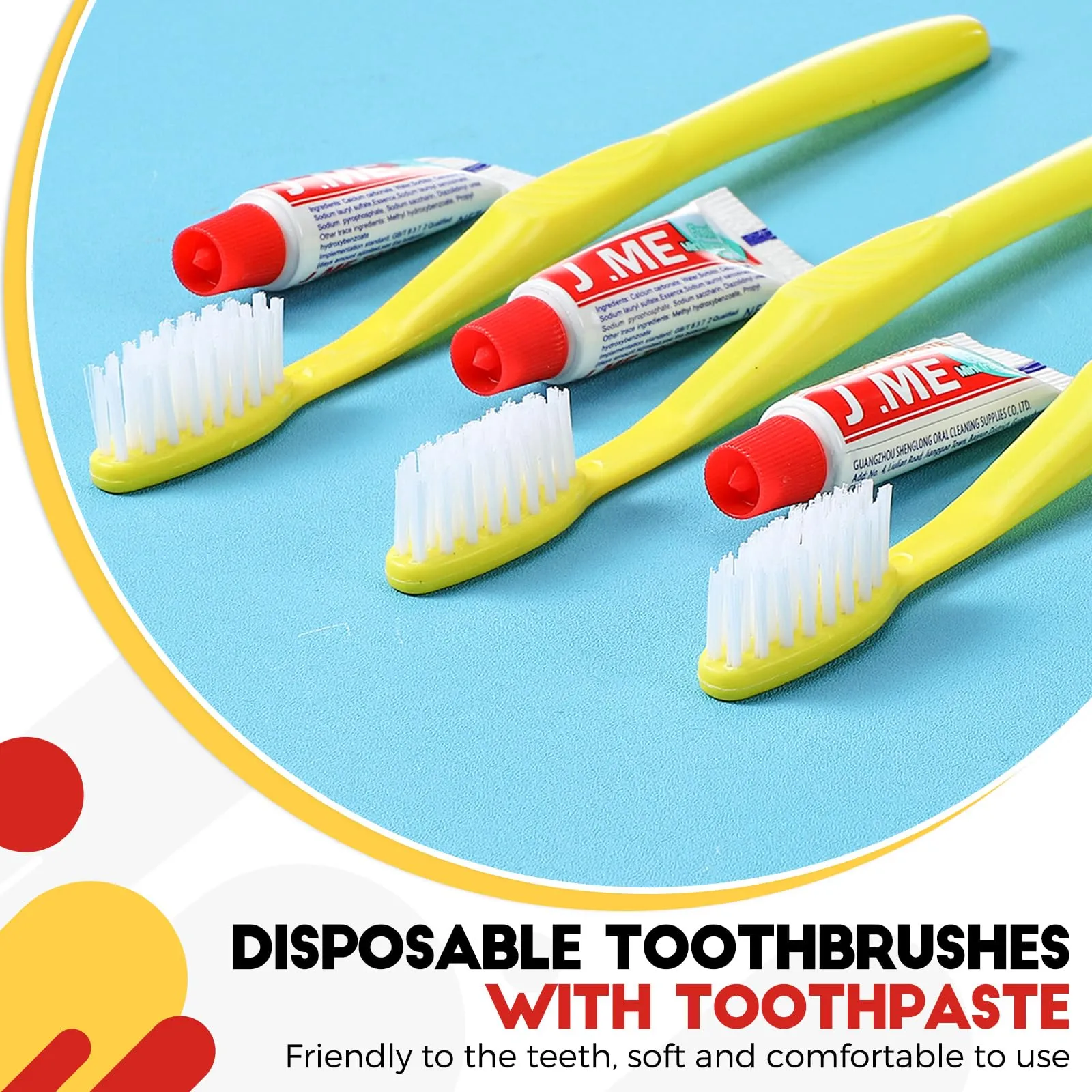 Baderke 30 Pack Disposable Toothbrushes with Toothpaste, Yellow Individually Wrapped Disposable Travel Toothbrushes Kit Bulk Toothbrushes for Homeless Nursing Home Hotel Charity