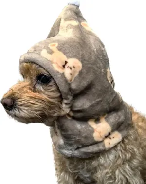 Bear Brown Winter Hat, Leopard Flannel Dog Hat - Warm Cute Accessories Neck Ear Warmer Pullover Hood, Calming Dog Hood for Noise Protection (Large)