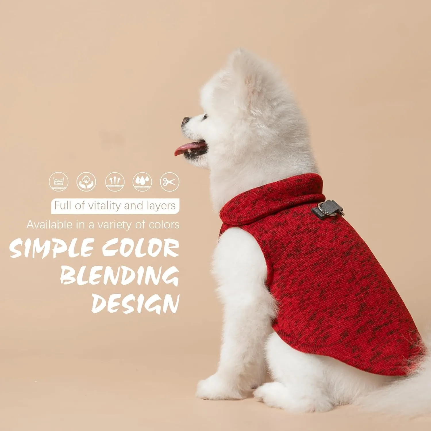 BINGPET Dog Jacket with Integrated Harness, Pullover Dog Fleece Coat, Red, Size S