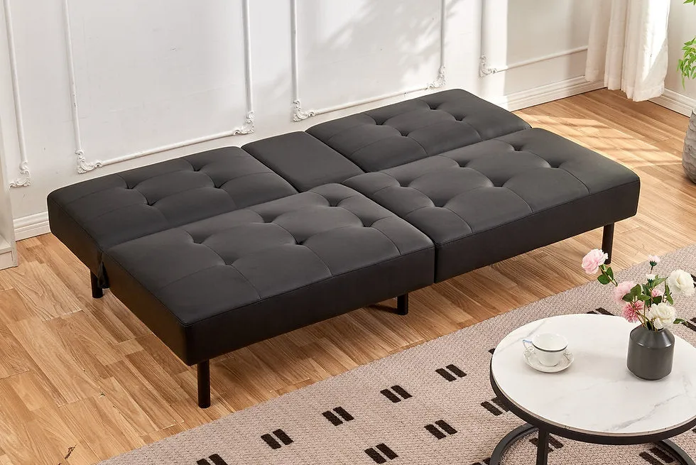 Black Leather Memory Foam Split Design Sofa Bed With Drop Down Tray- Model #8091