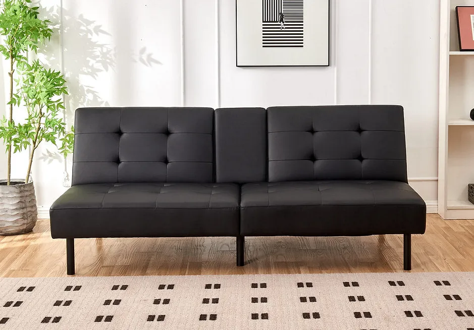 Black Leather Memory Foam Split Design Sofa Bed With Drop Down Tray- Model #8091