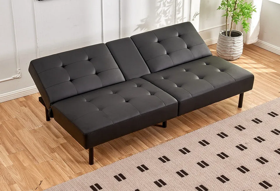 Black Leather Memory Foam Split Design Sofa Bed With Drop Down Tray- Model #8091
