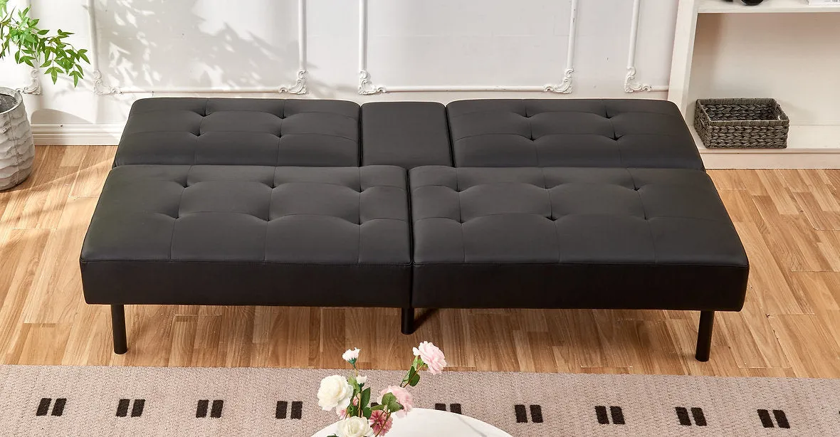 Black Leather Memory Foam Split Design Sofa Bed With Drop Down Tray- Model #8091