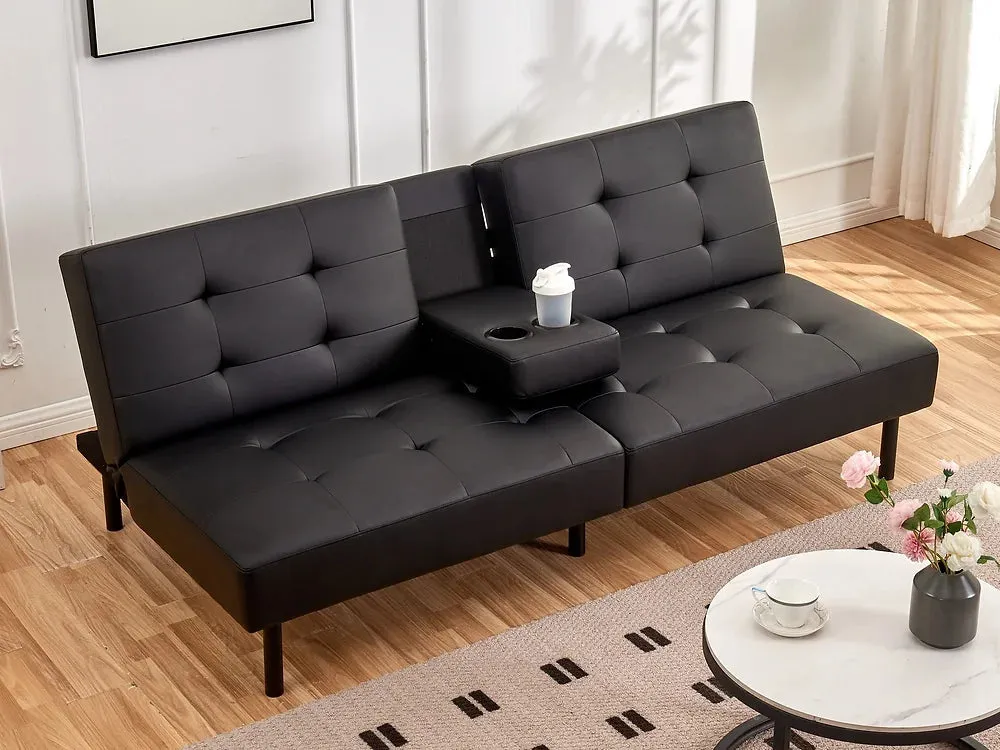 Black Leather Memory Foam Split Design Sofa Bed With Drop Down Tray- Model #8091
