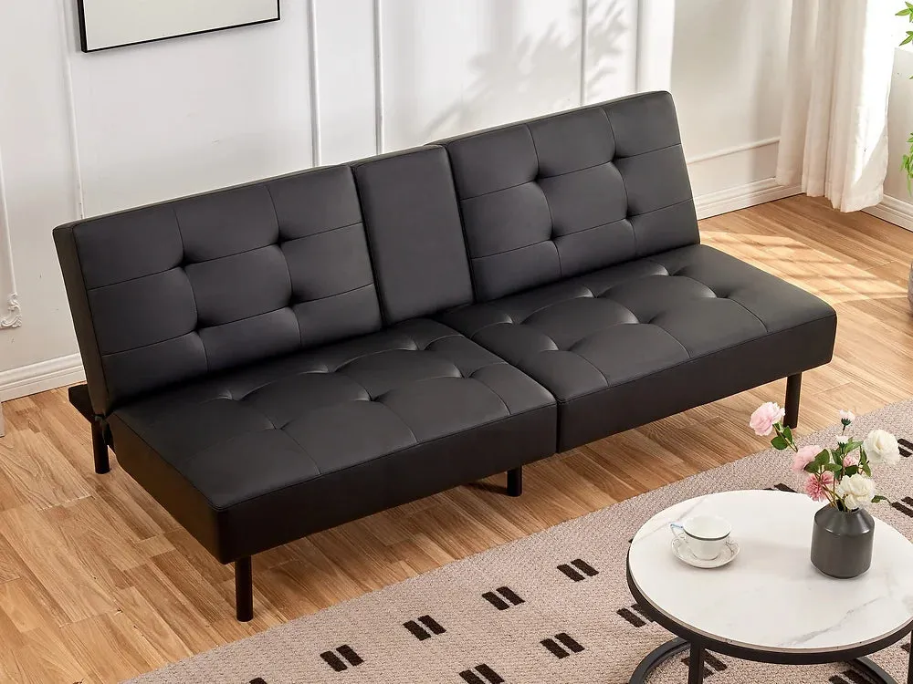Black Leather Memory Foam Split Design Sofa Bed With Drop Down Tray- Model #8091
