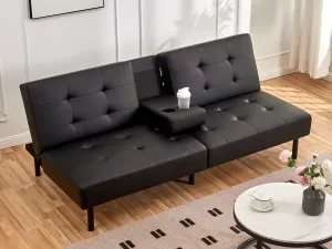 Black Leather Memory Foam Split Design Sofa Bed With Drop Down Tray- Model #8091