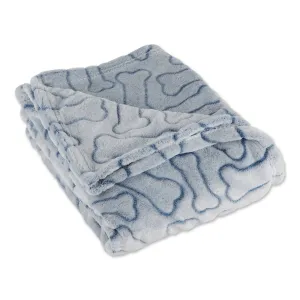 Bone Dry Fleece Pet Blanket, Embossed Bone Print, Navy - 36x48"