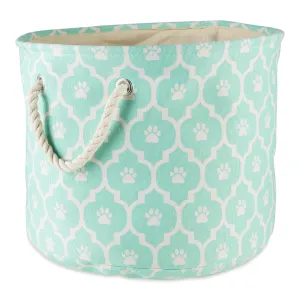 Bone Dry Pet Storage Bin, Lattice Paw Print, Aqua, Medium Round - 15x12"