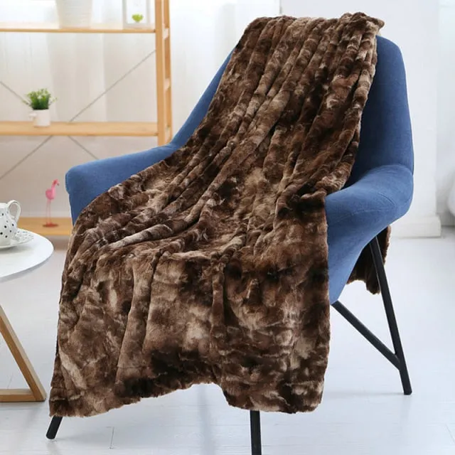 CANIRICA Blanket Faux Fur Bed Blanket Super Soft Fuzzy Thick Blanket Luxury Cozy Warm Fluffy Plush Throw Blanket For Bed Gift