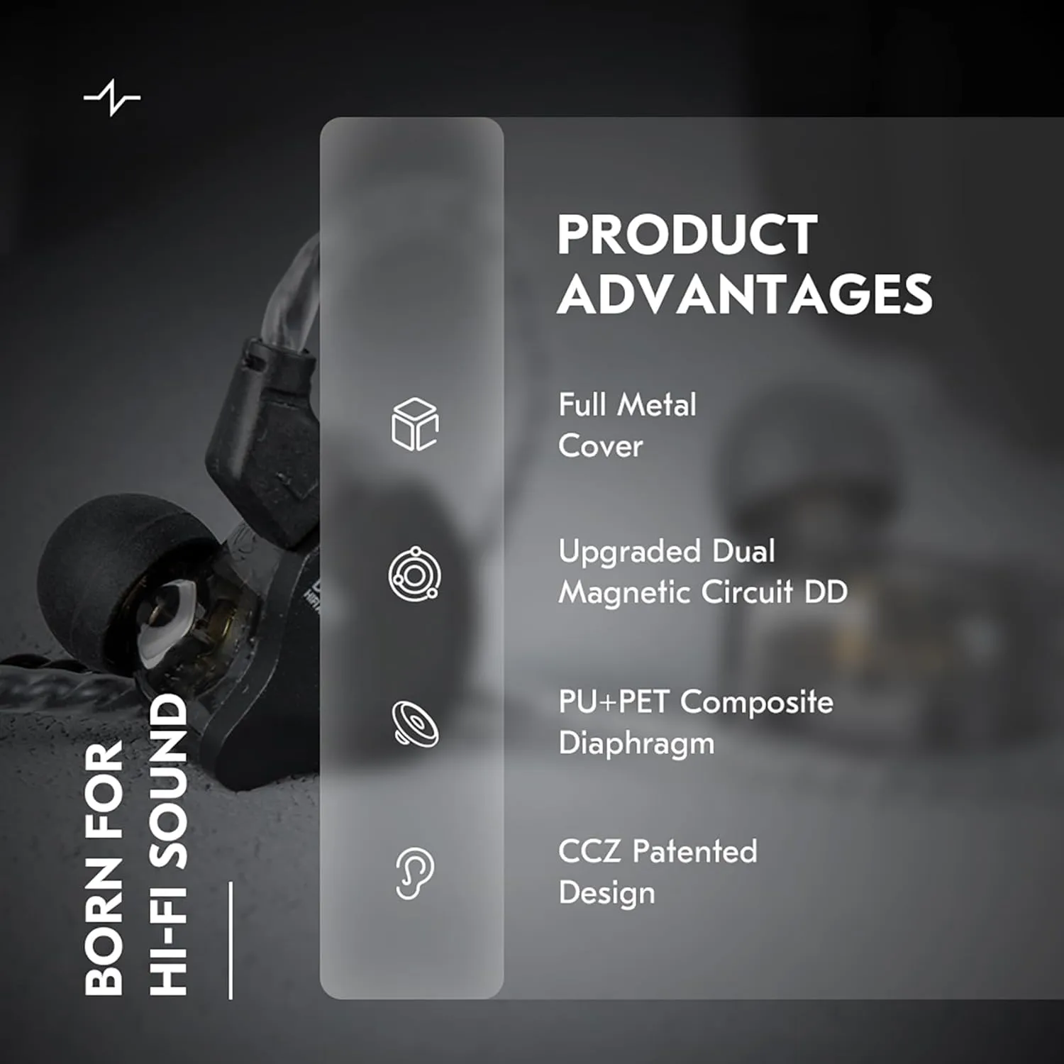 CCZ Solo Silver In Ear Monitor Wired IEM Headphone, DC02 Dual Magnetic Circuit DD HIFI Earphones, Professional Hifi Earphone, Stereo Sound Earbuds, With MIC