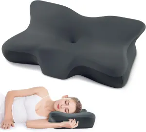 Cervical Neck Pillow, Ergonomic Memory Foam Cervical Pillows, Contour Side Sleeper Pillows for Adults, Orthopedic Neck Support Pillow for Back Stomach Sleeper with Removable Pillowcase (Dark Grey)