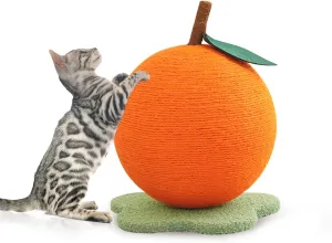 Citrus Fruits Shape Small Size Cat Scratching Post, Cute Cats Scratcher with 100% Sisal Covered Scratching Post & Teaser, Orange Post for Small Kitty Furniture for Scratching Playing Climbing Resting