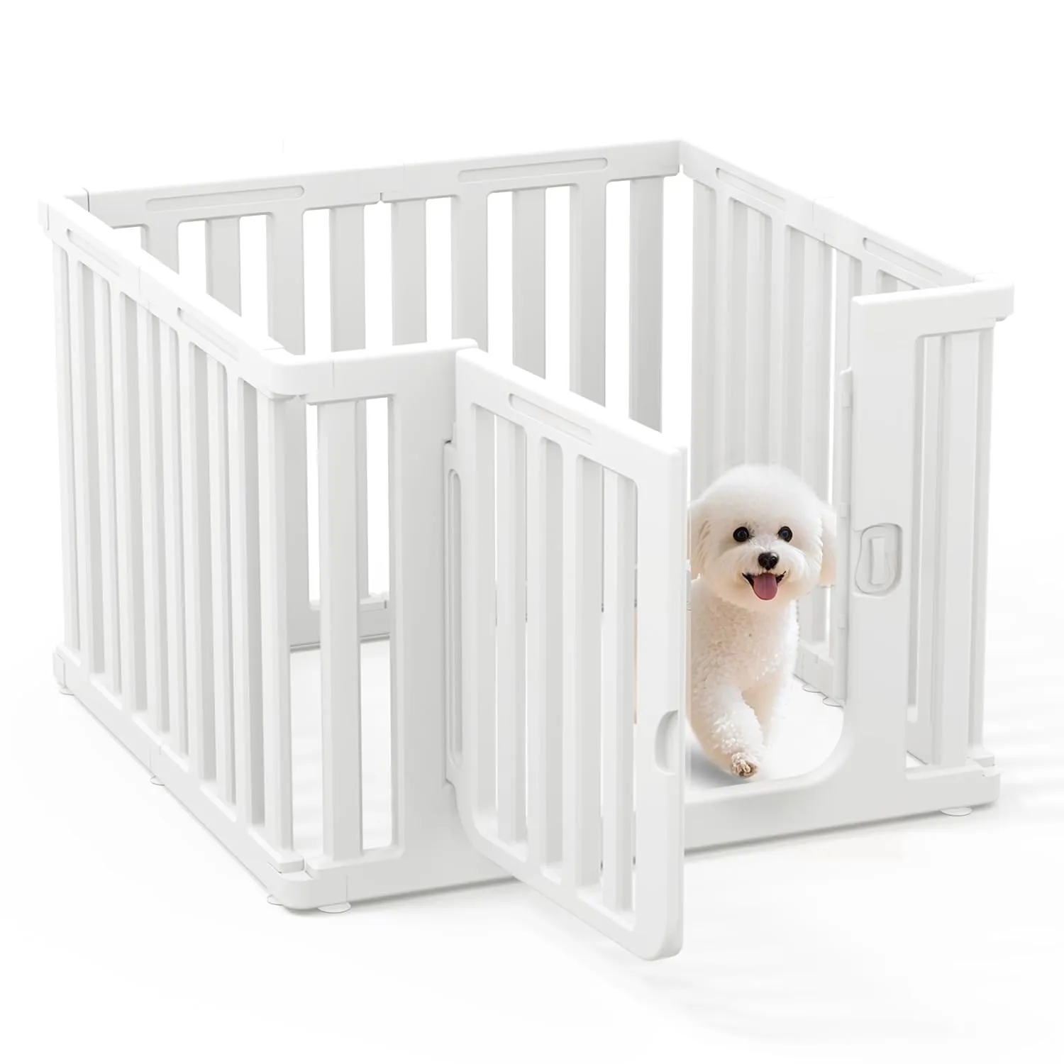 Citylife Plastic Dog Playpen for Indoor Outdoor, 7-Panel Portable Pet Play Pen Puppy Playpen with Secure Locking Door Keep Pets Secure, Easy Assemble and Fold