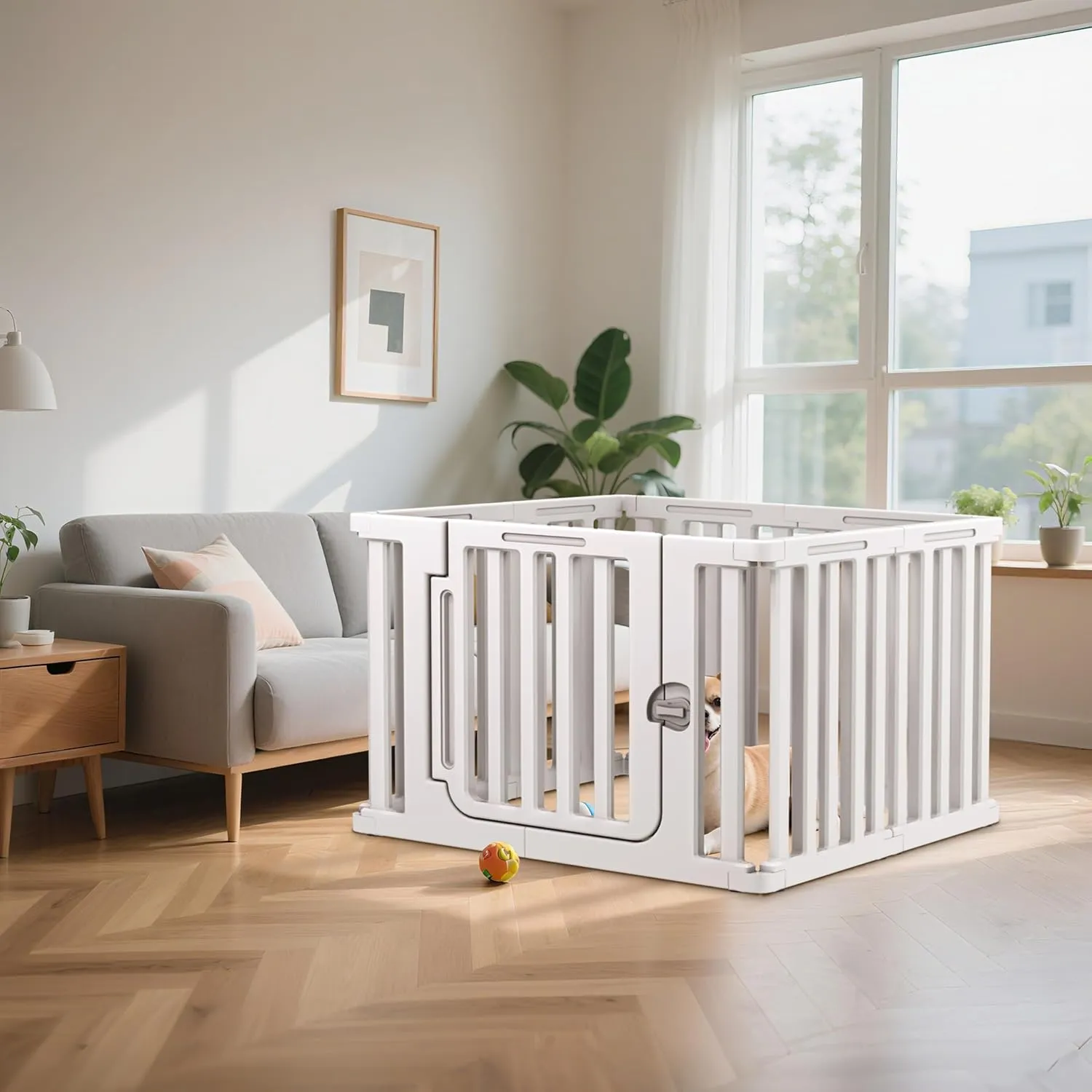 Citylife Plastic Dog Playpen for Indoor Outdoor, 7-Panel Portable Pet Play Pen Puppy Playpen with Secure Locking Door Keep Pets Secure, Easy Assemble and Fold