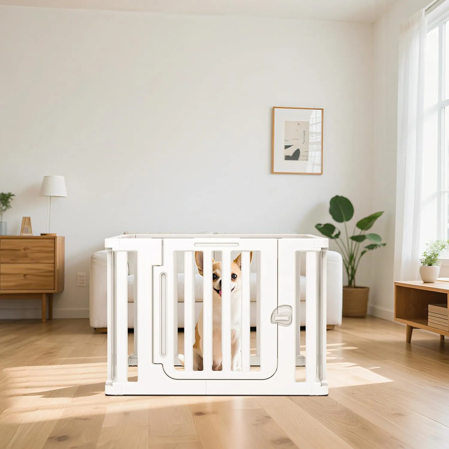 Citylife Plastic Dog Playpen for Indoor Outdoor, 7-Panel Portable Pet Play Pen Puppy Playpen with Secure Locking Door Keep Pets Secure, Easy Assemble and Fold