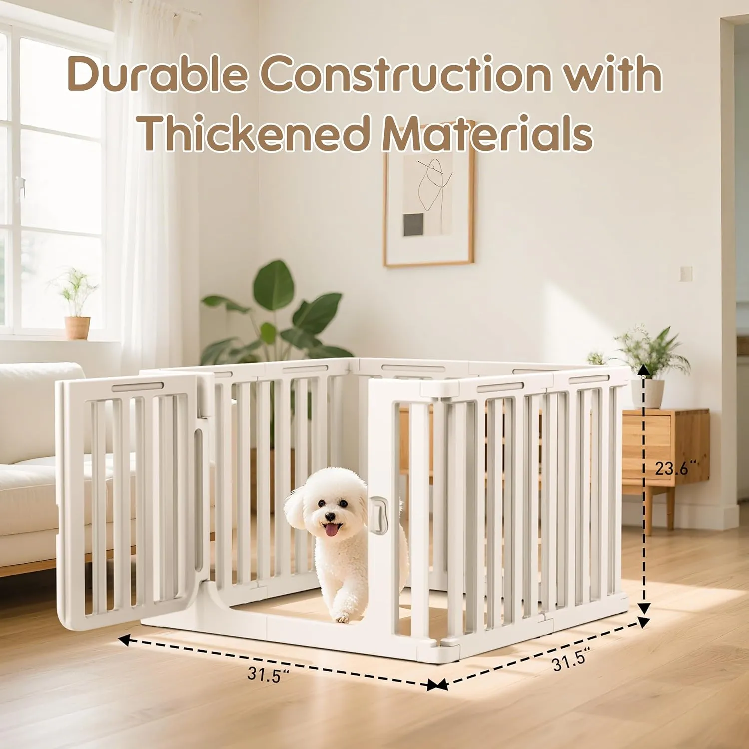Citylife Plastic Dog Playpen for Indoor Outdoor, 7-Panel Portable Pet Play Pen Puppy Playpen with Secure Locking Door Keep Pets Secure, Easy Assemble and Fold
