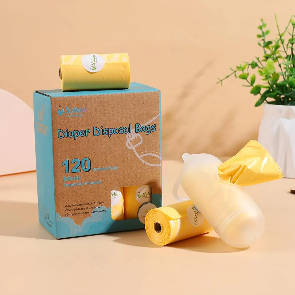 Diaper Disposal Bags - 8 Refill Rolls/120 Pack Baby Poop Bag with Dispenser | Tropical Fruit Scented | Leak Proof & Trash Bags for Diapers