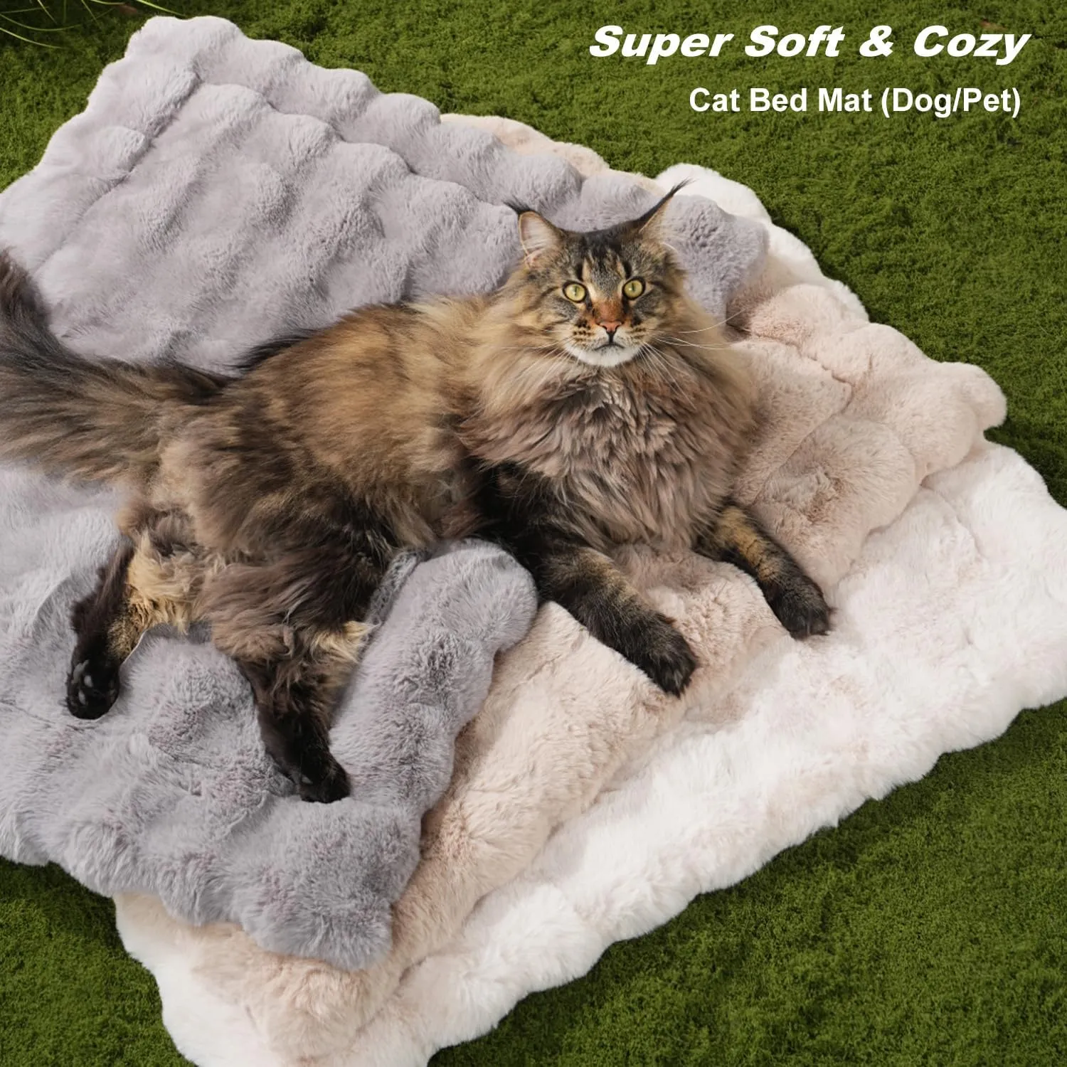 Dog Beds Mats Cat Bed Mat Plush Faux Fur Puppy Pad with Anti-Skid Bottom Cozy Kitten Bed for Carriers/Floor Dog Friendly 35 x 27 Inch Large Coffee