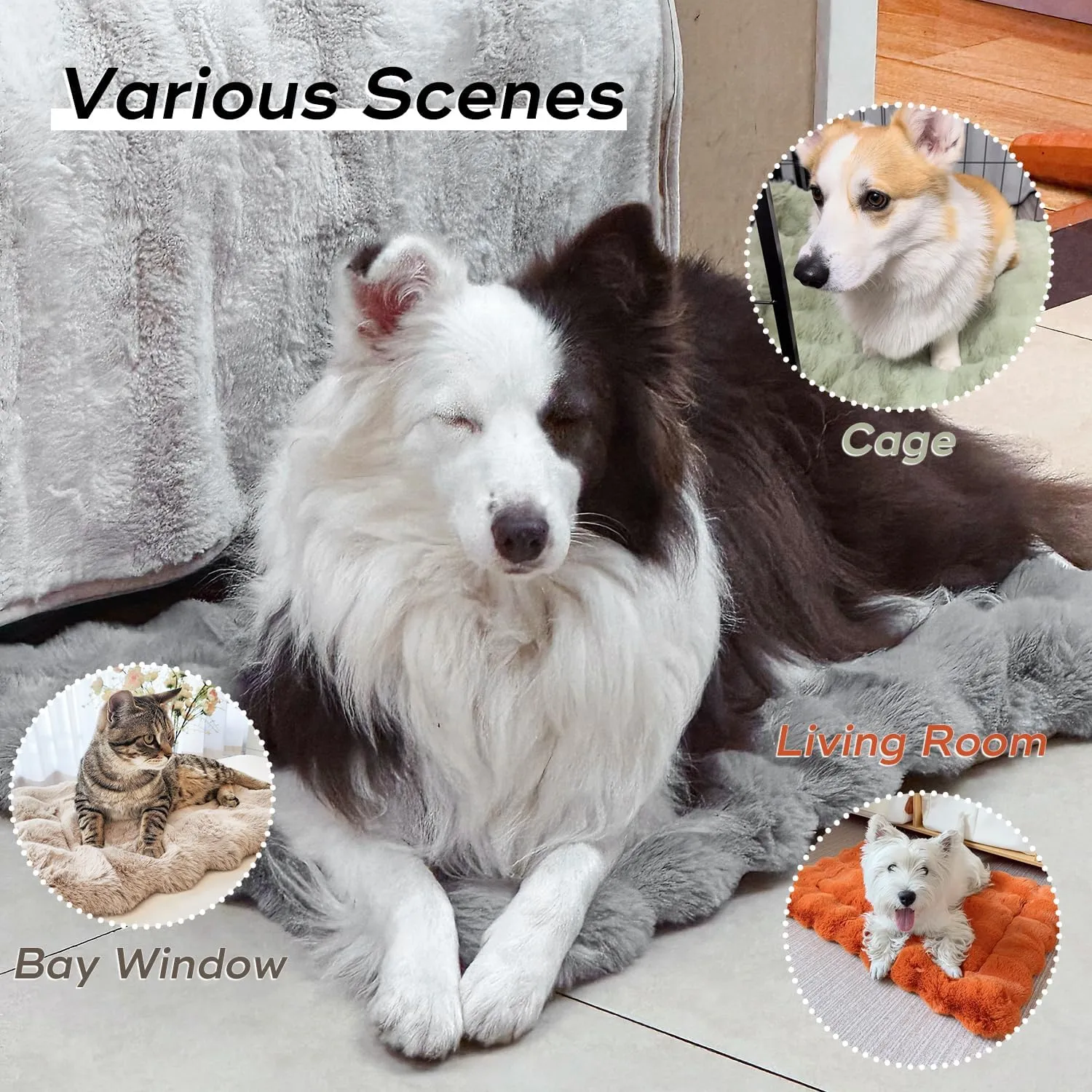 Dog Beds Mats Cat Bed Mat Plush Faux Fur Puppy Pad with Anti-Skid Bottom Cozy Kitten Bed for Carriers/Floor Dog Friendly 35 x 27 Inch Large Coffee