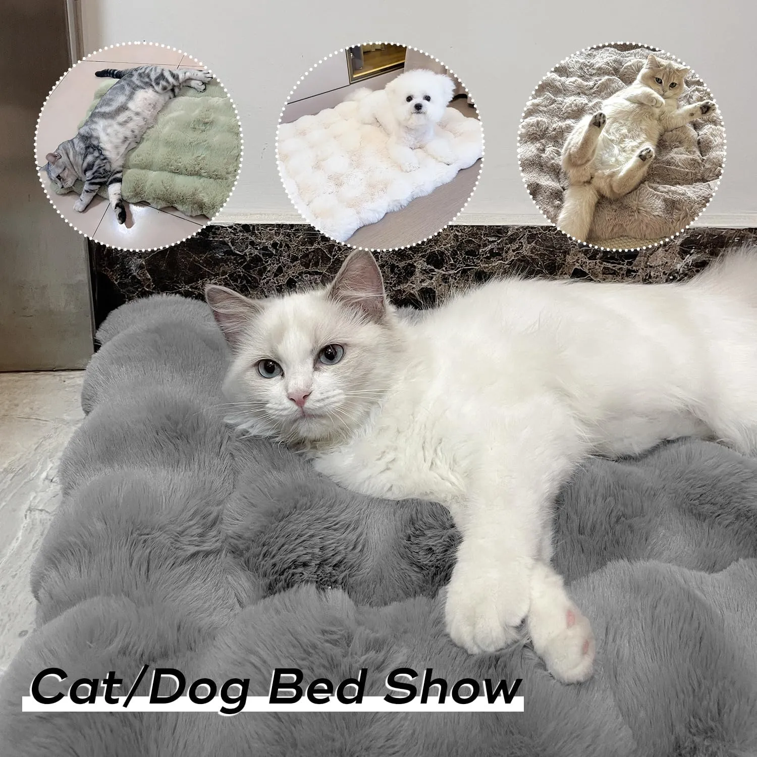 Dog Beds Mats Cat Bed Mat Plush Faux Fur Puppy Pad with Anti-Skid Bottom Cozy Kitten Bed for Carriers/Floor Dog Friendly 35 x 27 Inch Large Coffee