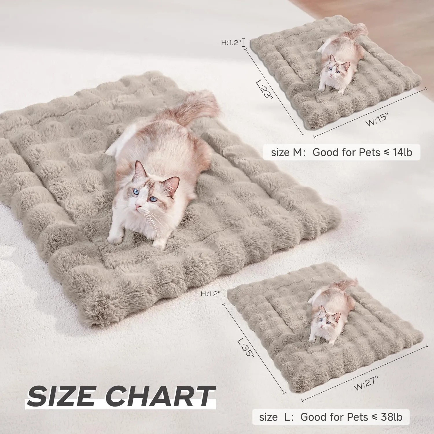 Dog Beds Mats Cat Bed Mat Plush Faux Fur Puppy Pad with Anti-Skid Bottom Cozy Kitten Bed for Carriers/Floor Dog Friendly 35 x 27 Inch Large Coffee