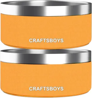Dog Bowl, Dog Food Water Bowl with Non-Slip Rubber Base, Stainless Steel, Double Wall, Small Medium Large Dogs, 32oz, Pack of 2 (Orange)