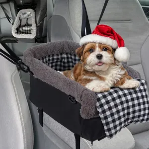 Dog Console Car Seat, Metal Frame Support Pet CarSeat, Soft Padded Upgraded Pet Portable Safety Booster Seat with Removable Headrest, Small Dog Car Console Safety Seat (Dark Gray)