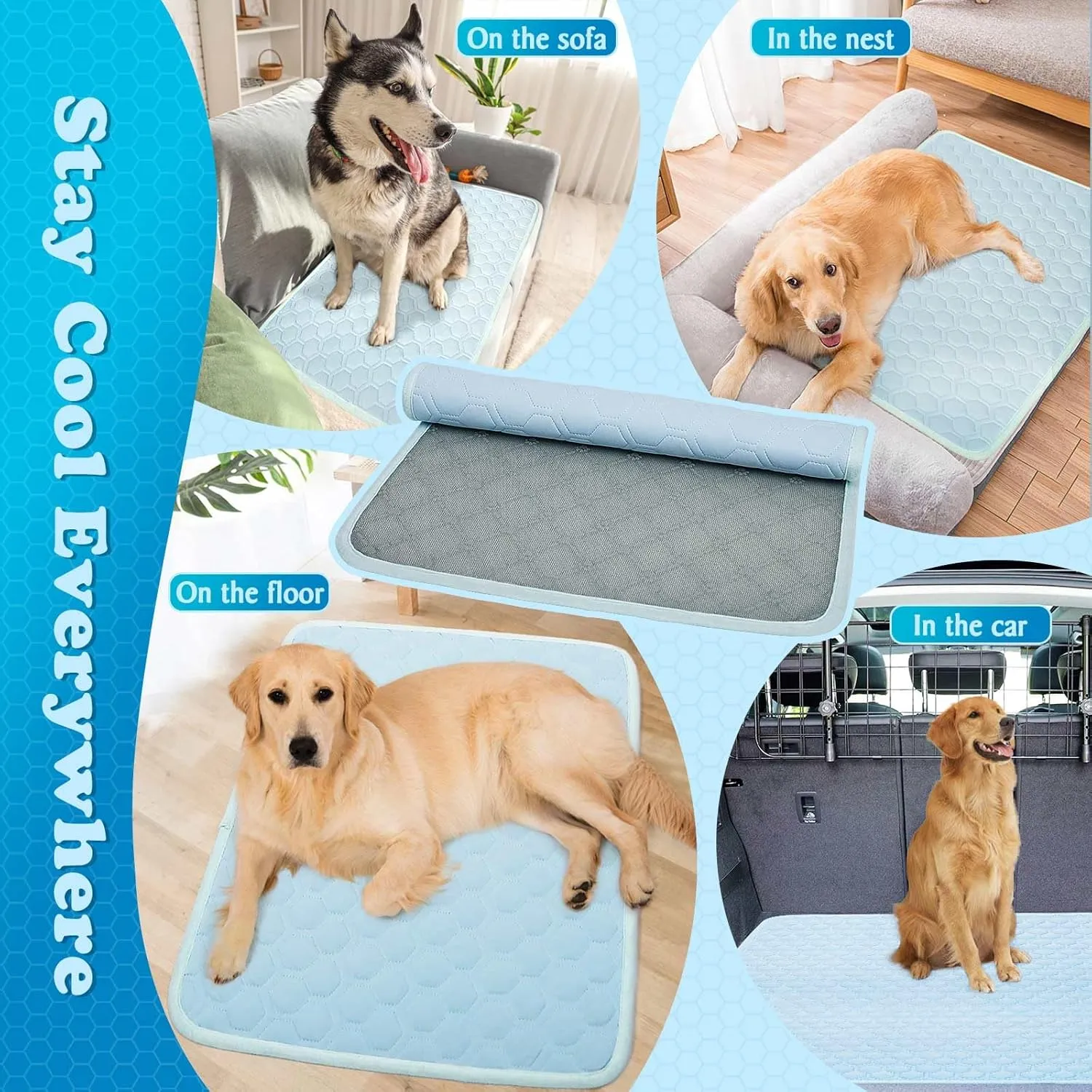 Dog Cooling Mat Thicken Breathable Arc-Chills Cooling Mat for Large Dogs | 5F Drop Pet Cool Pad Non-Slip Washable Cat Cool Bed for Indoor | Outdoor