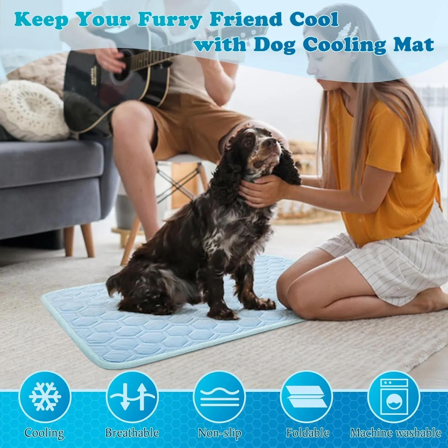 Dog Cooling Mat Thicken Breathable Arc-Chills Cooling Mat for Large Dogs | 5F Drop Pet Cool Pad Non-Slip Washable Cat Cool Bed for Indoor | Outdoor