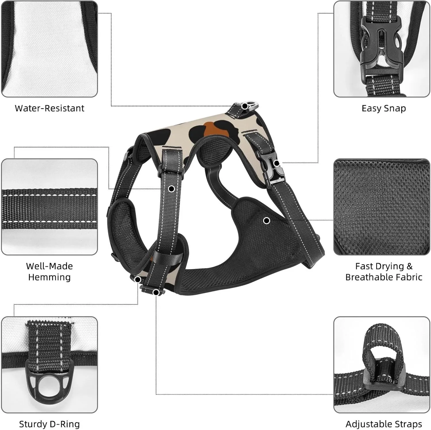 Dog Harness and Leash Set No Pull, Adjustable Reflective Dog Vest Harness with Handle Easy Control Puppy for Pet, Small, Medium, Large Dogs (Small)-Leopard