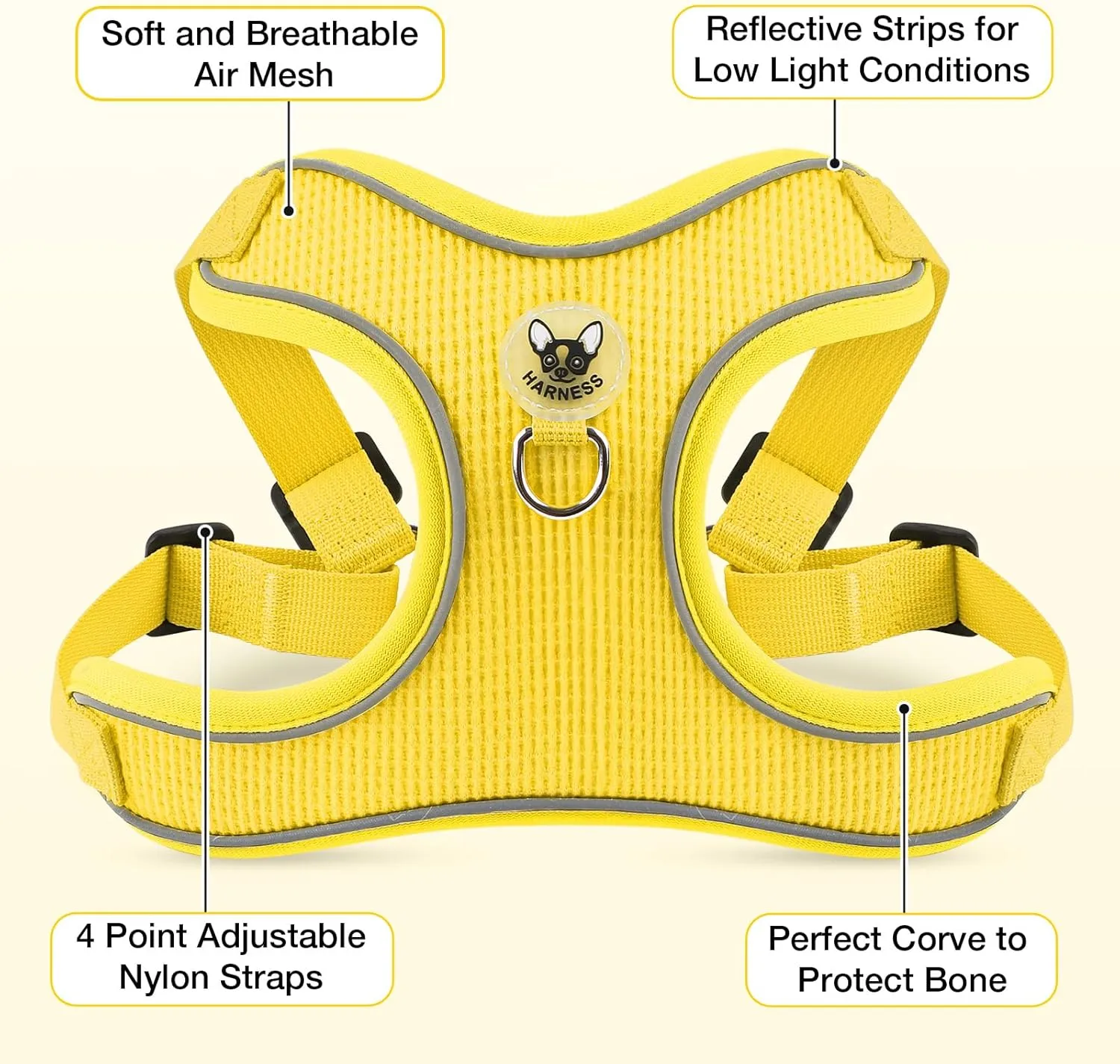 Dog Harness and Leash Set,4 Point Adjustable Reflective Dog Vest Harness,No Pull Harness-Leash for Small Medium Large Sized Dogs Puppy,L-Yellow