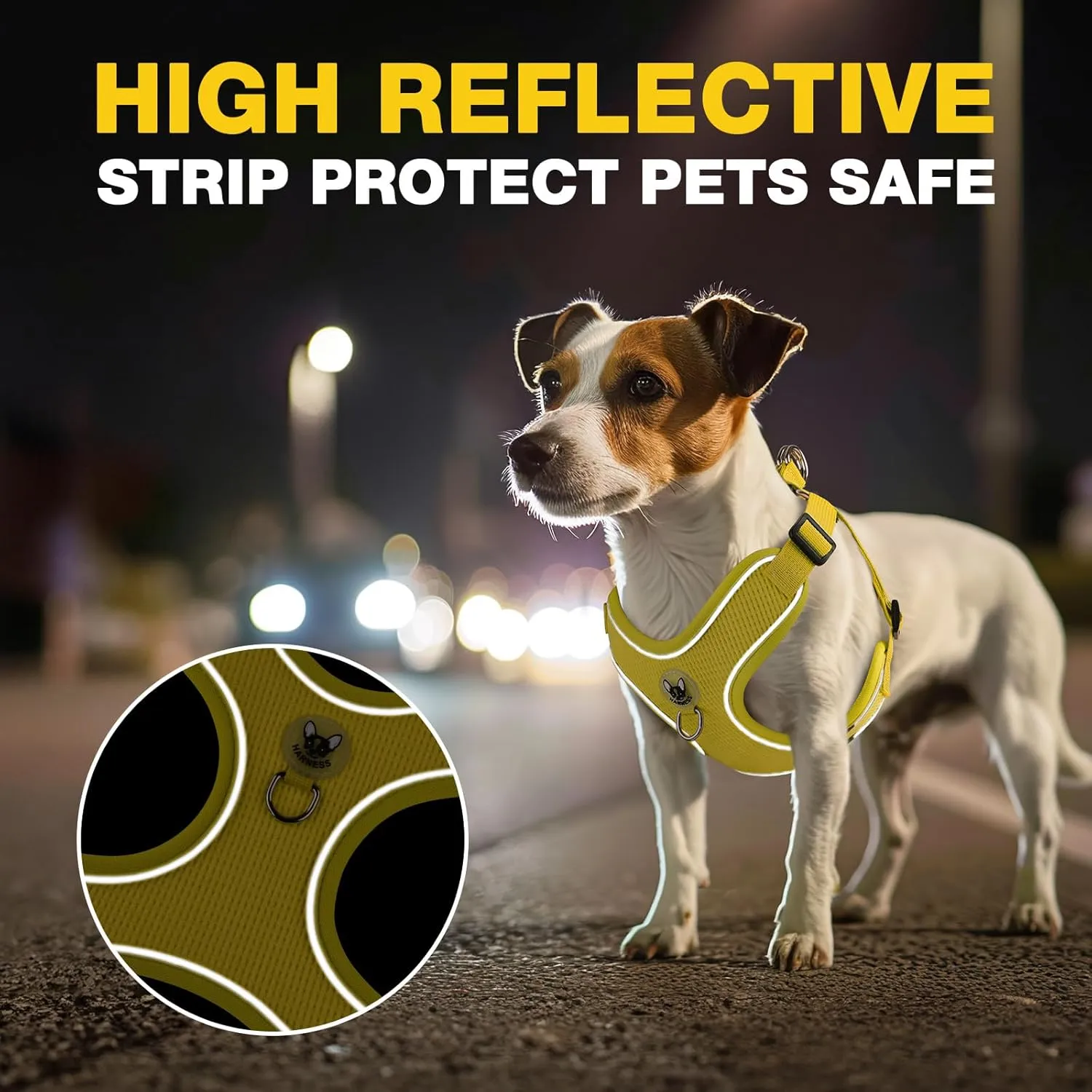 Dog Harness and Leash Set,4 Point Adjustable Reflective Dog Vest Harness,No Pull Harness-Leash for Small Medium Large Sized Dogs Puppy,L-Yellow