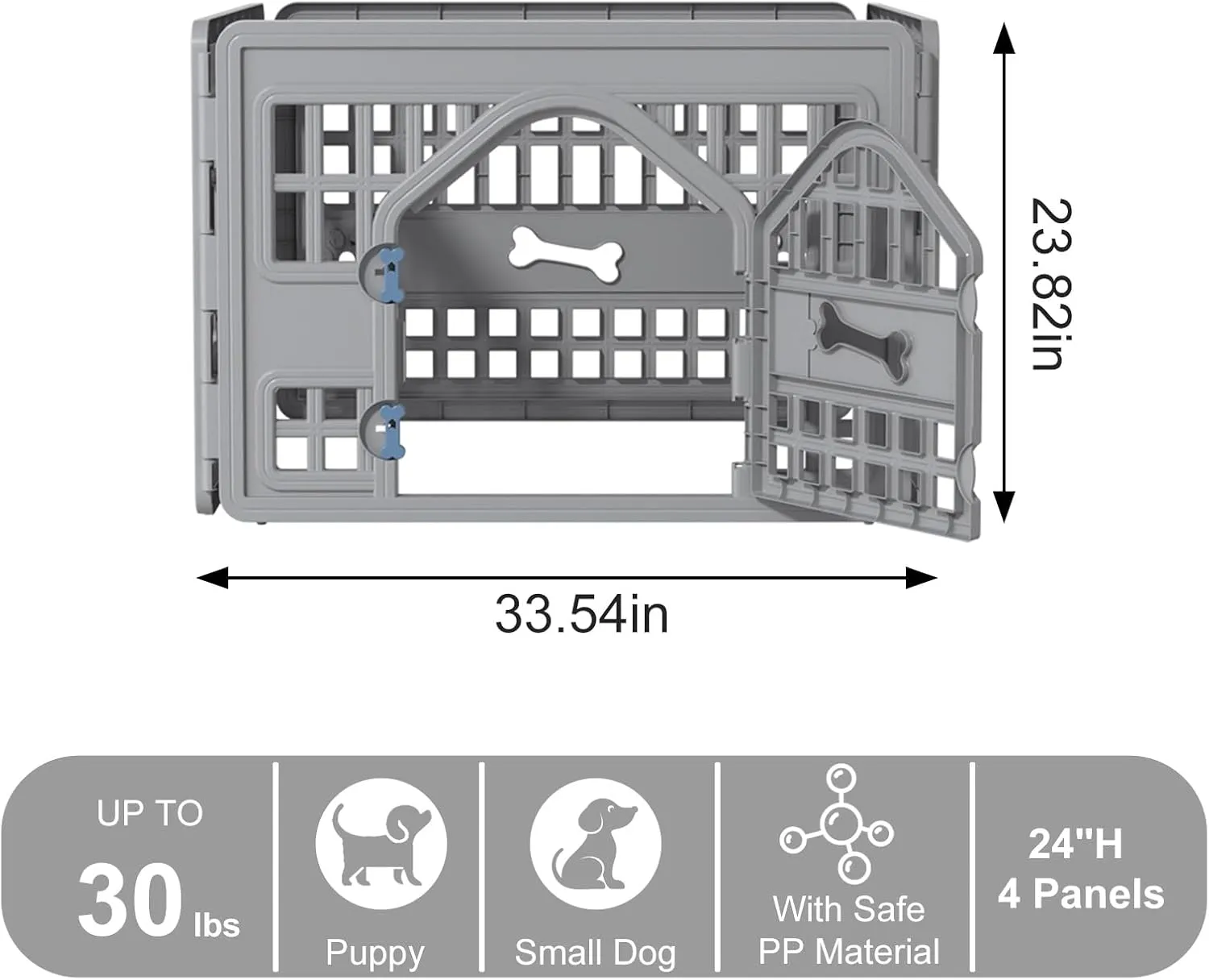 DRATO Dog Pet Playpen Gate for Dogs Cats Safe Secure Indoor Outdoor Pet Fence with Gate Easy to Clean Keep Pets Secure (Gray, 33.54 * 33.54 * 23.82, 4)